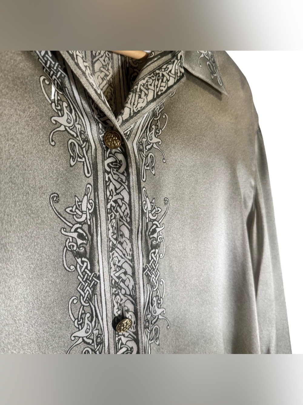 Escada Silk Blouse Women's 39 Vintage Button Front Blouse Gold Baroque Shiny - Picture 4 of 8